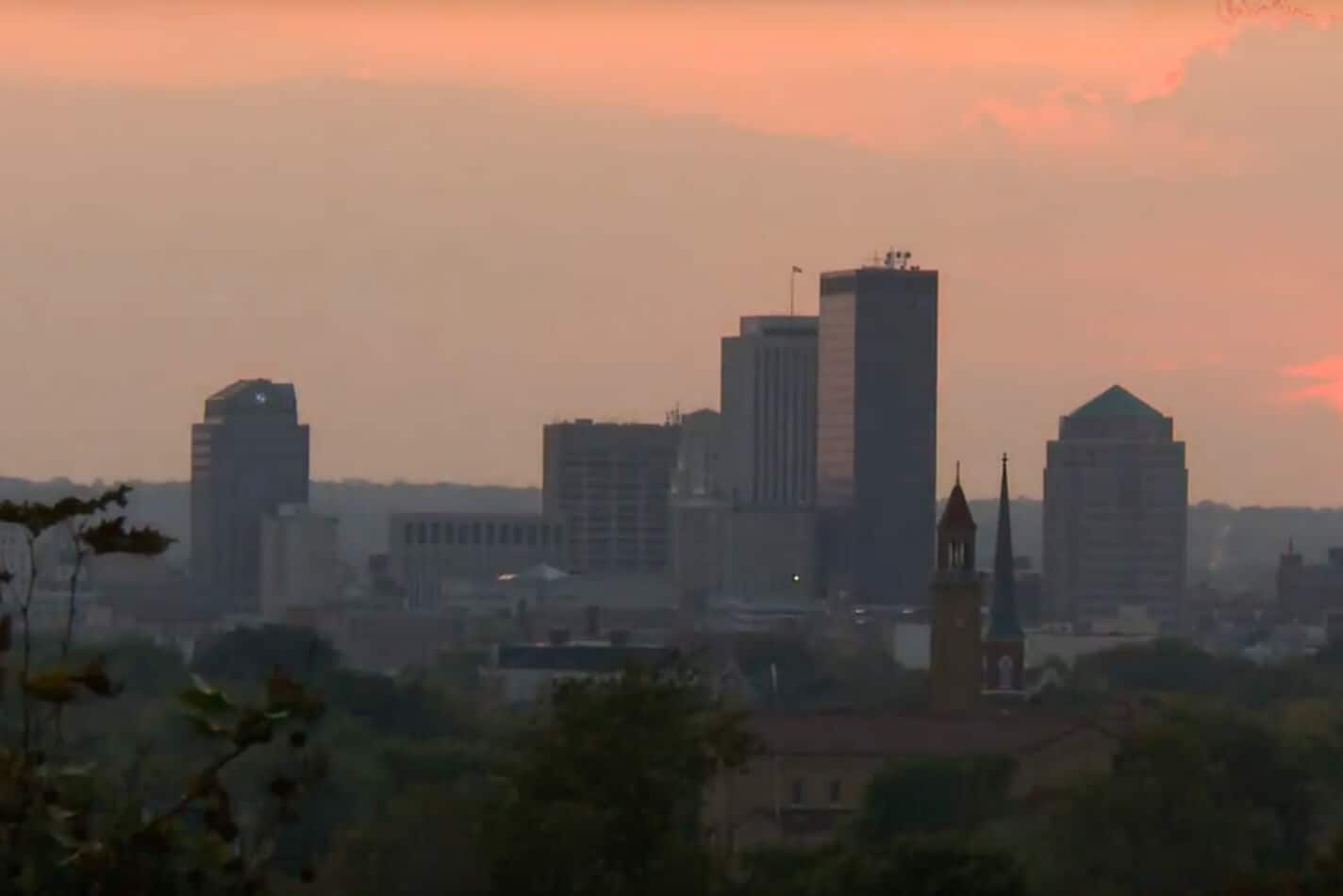 Orange sky over downtown