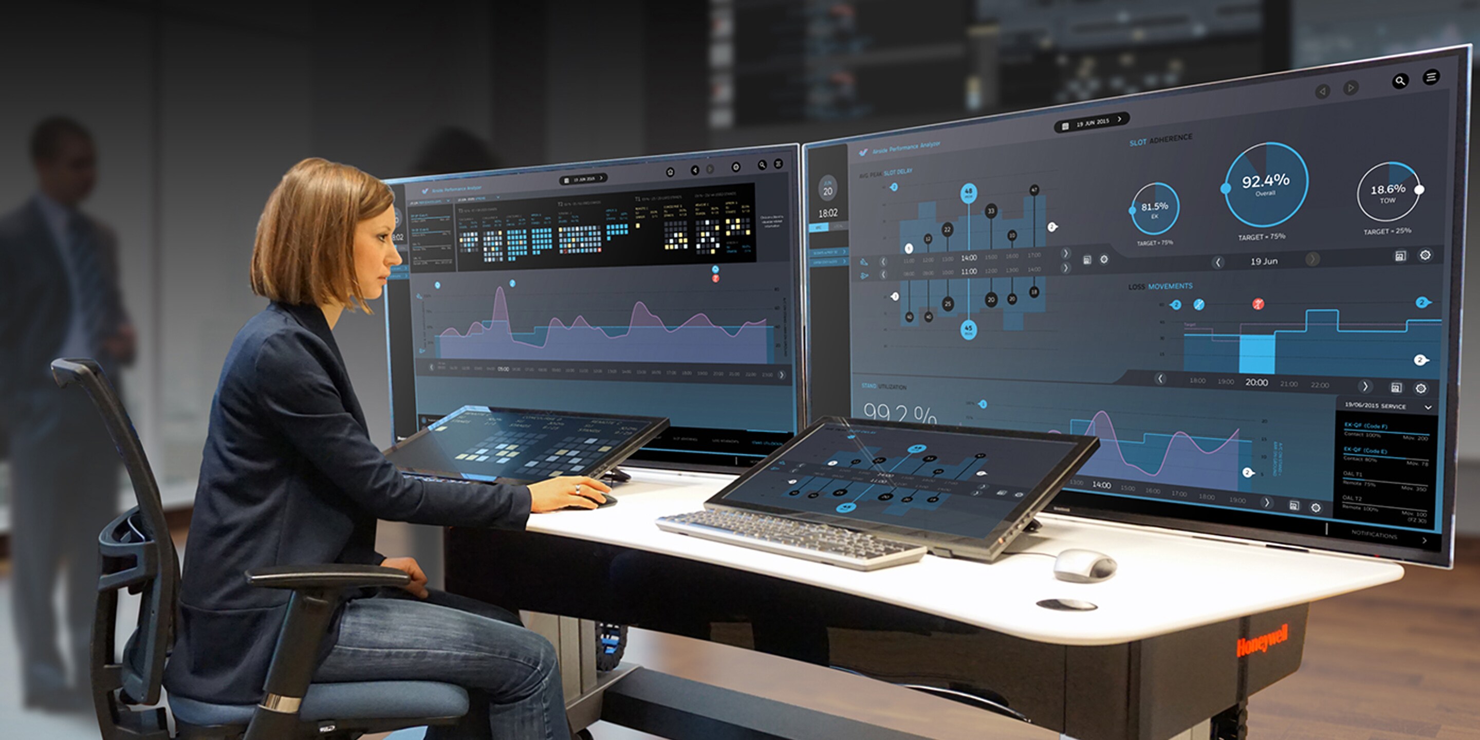 Person monitoring security on screen