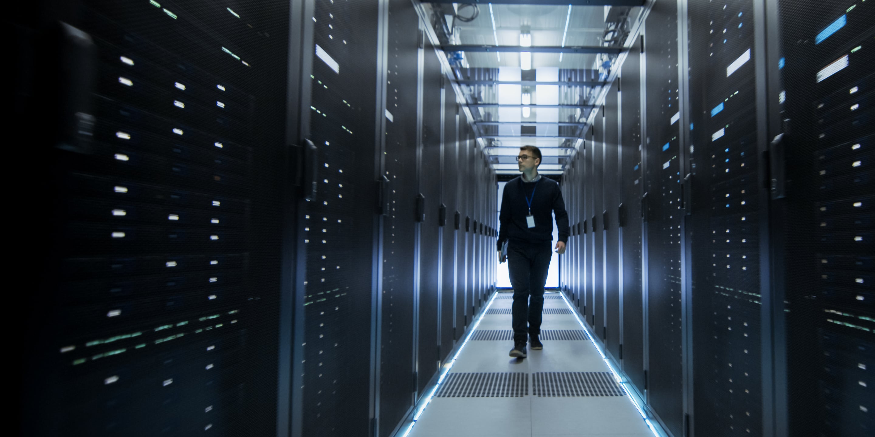 Man walking in data center