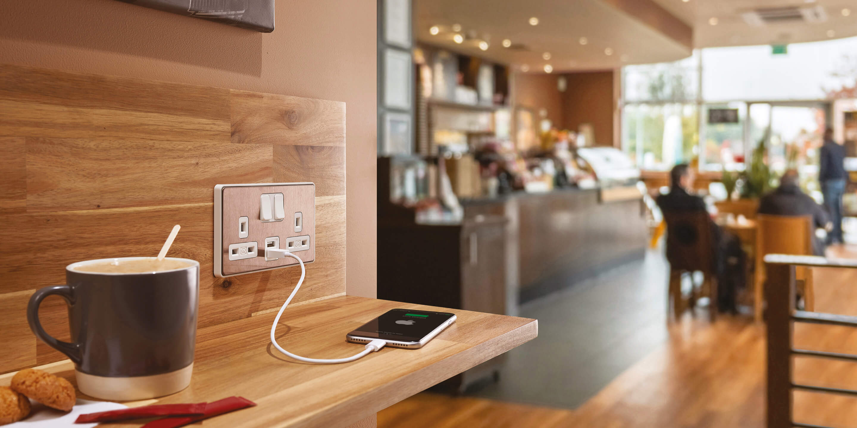 Decorative dimensions product in coffee shop charging phone 
