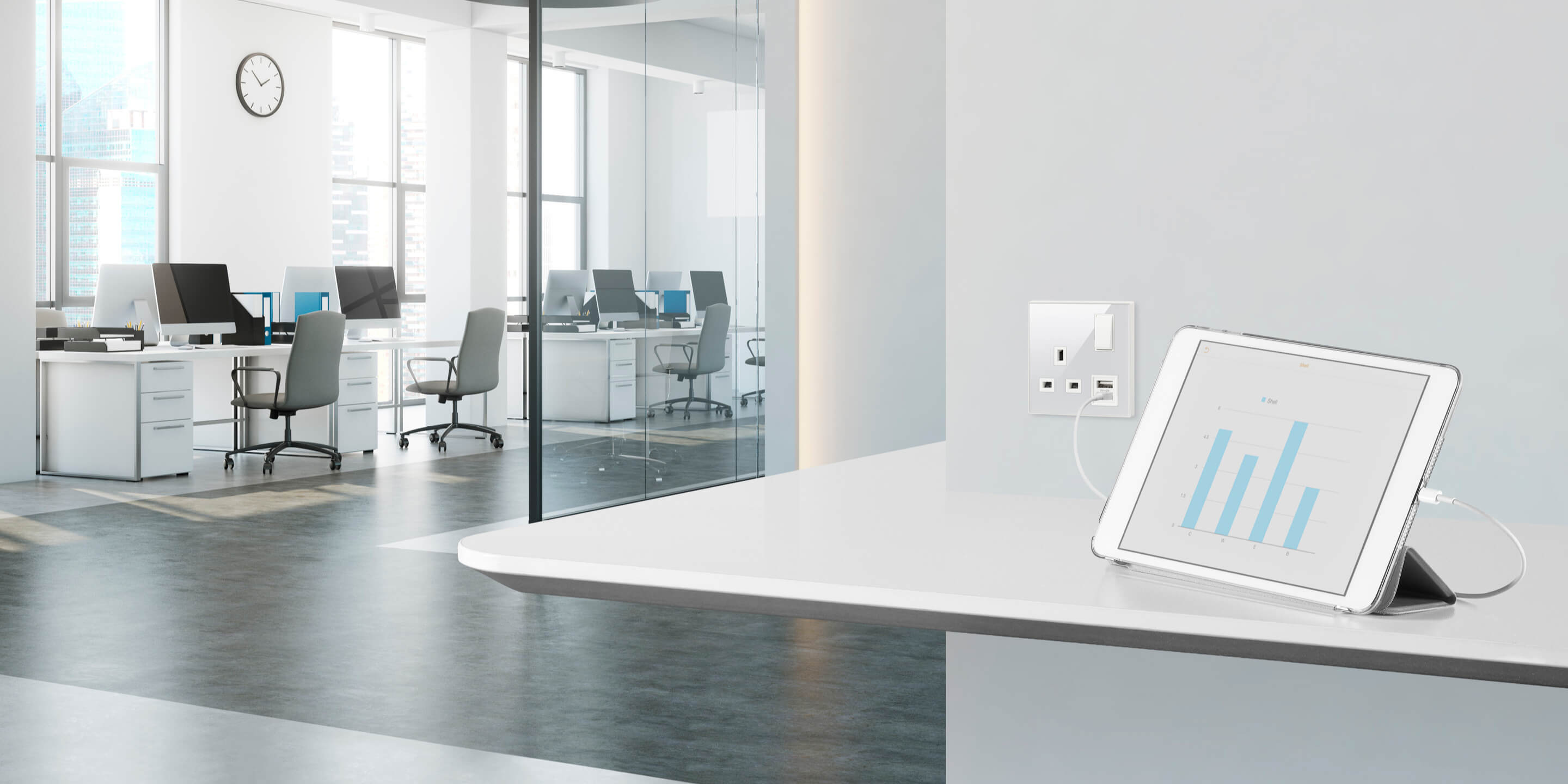 Elements product charging tablet in office 