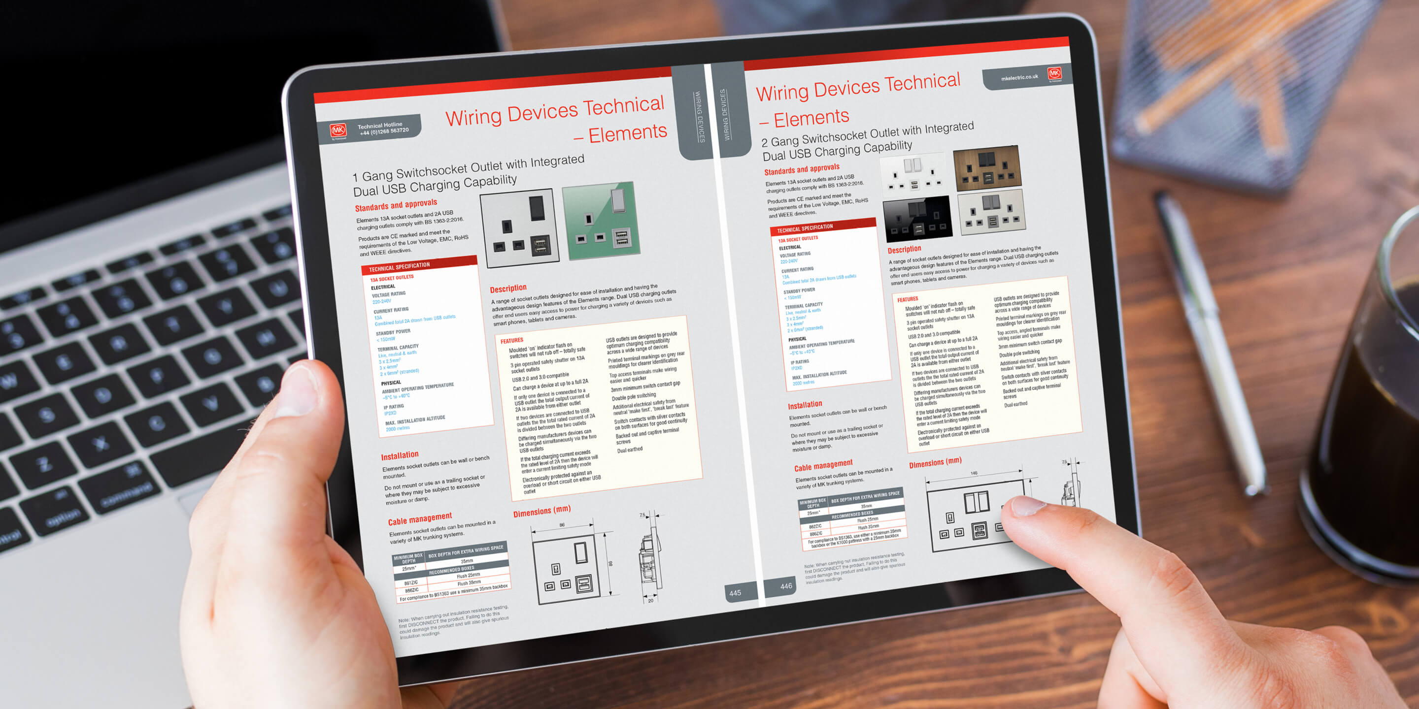 Elements technical pages on tablet 