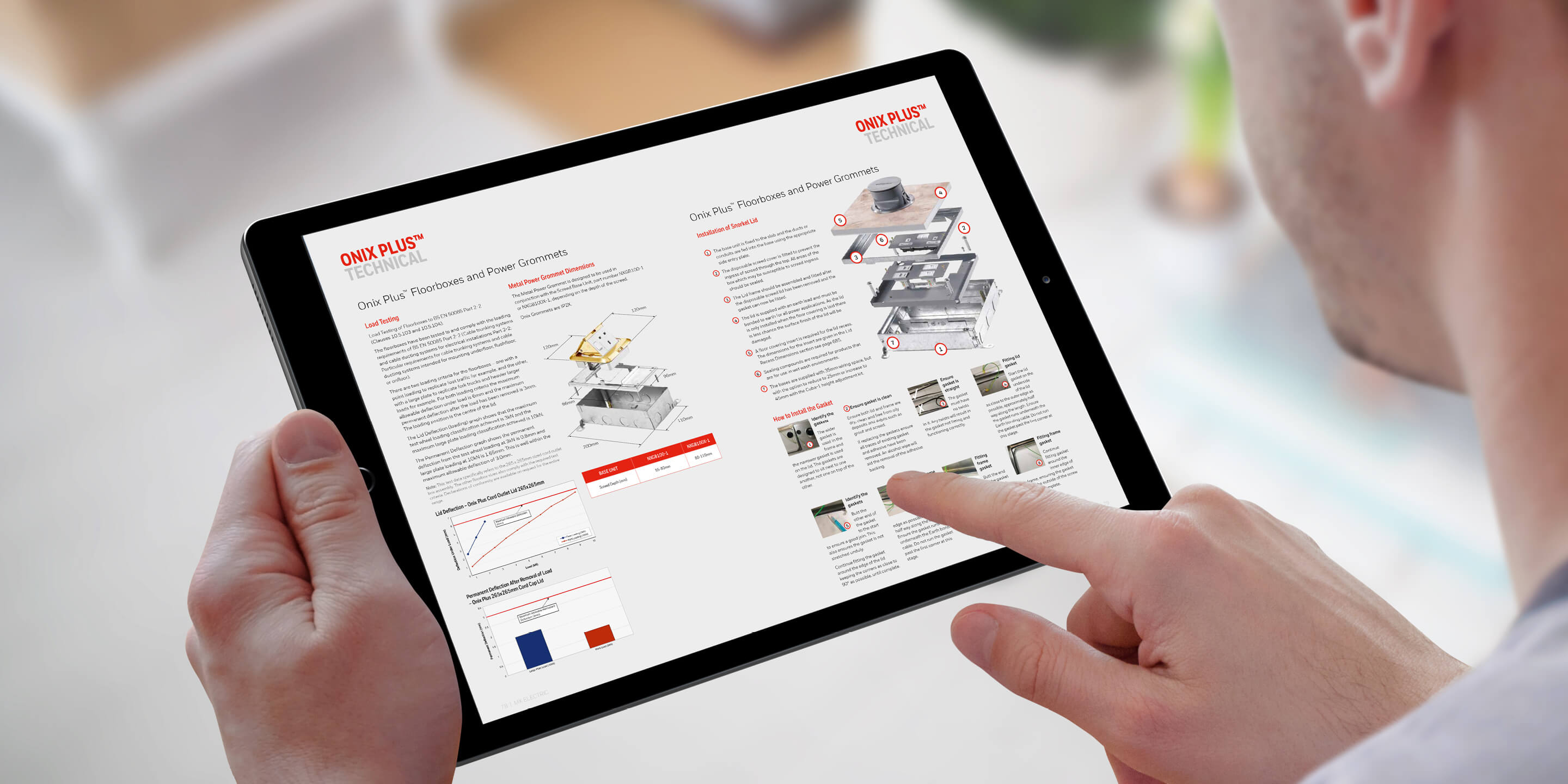 Onix Plus tech sheet on tablet 