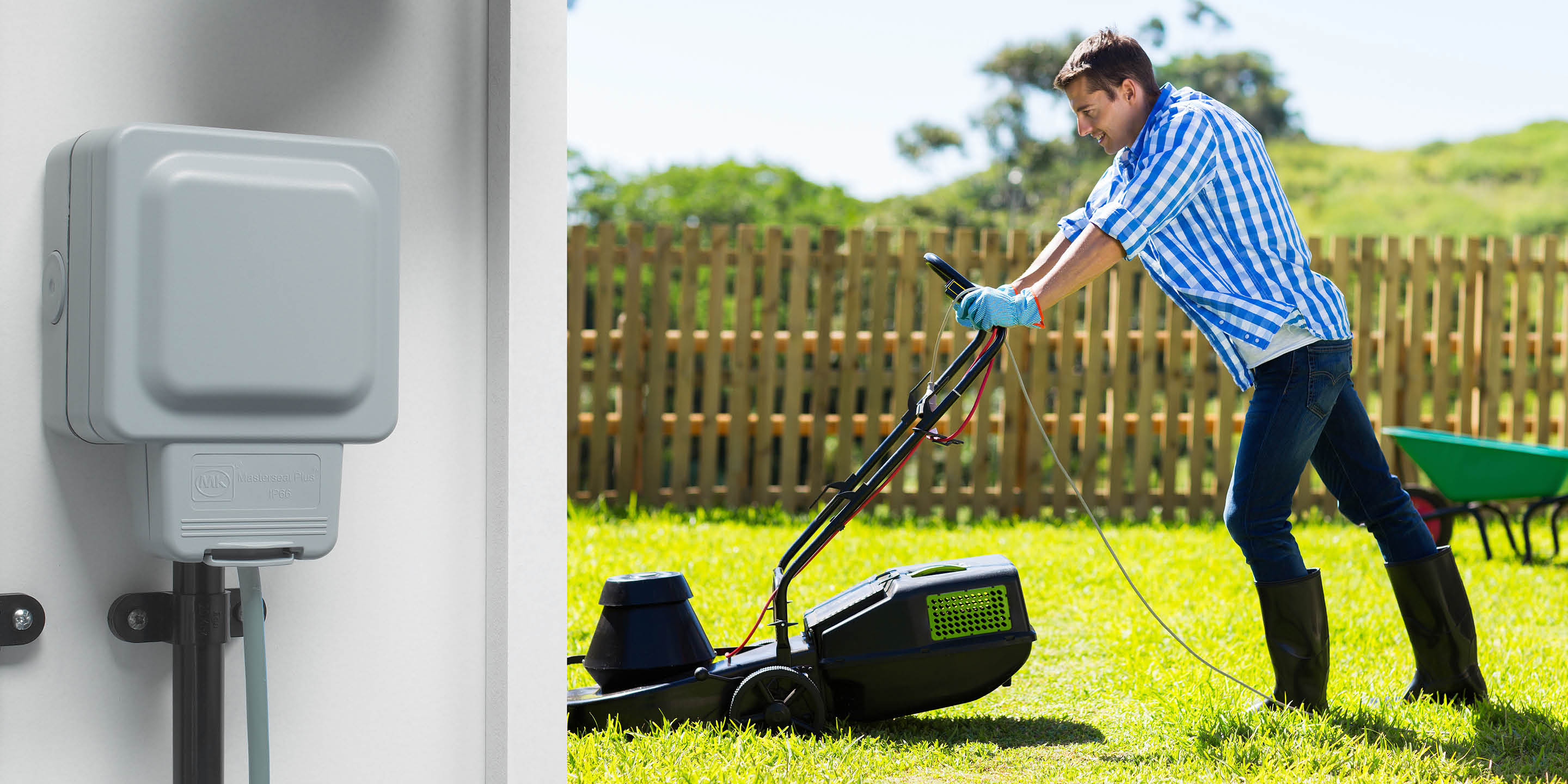 A man cutting his grass