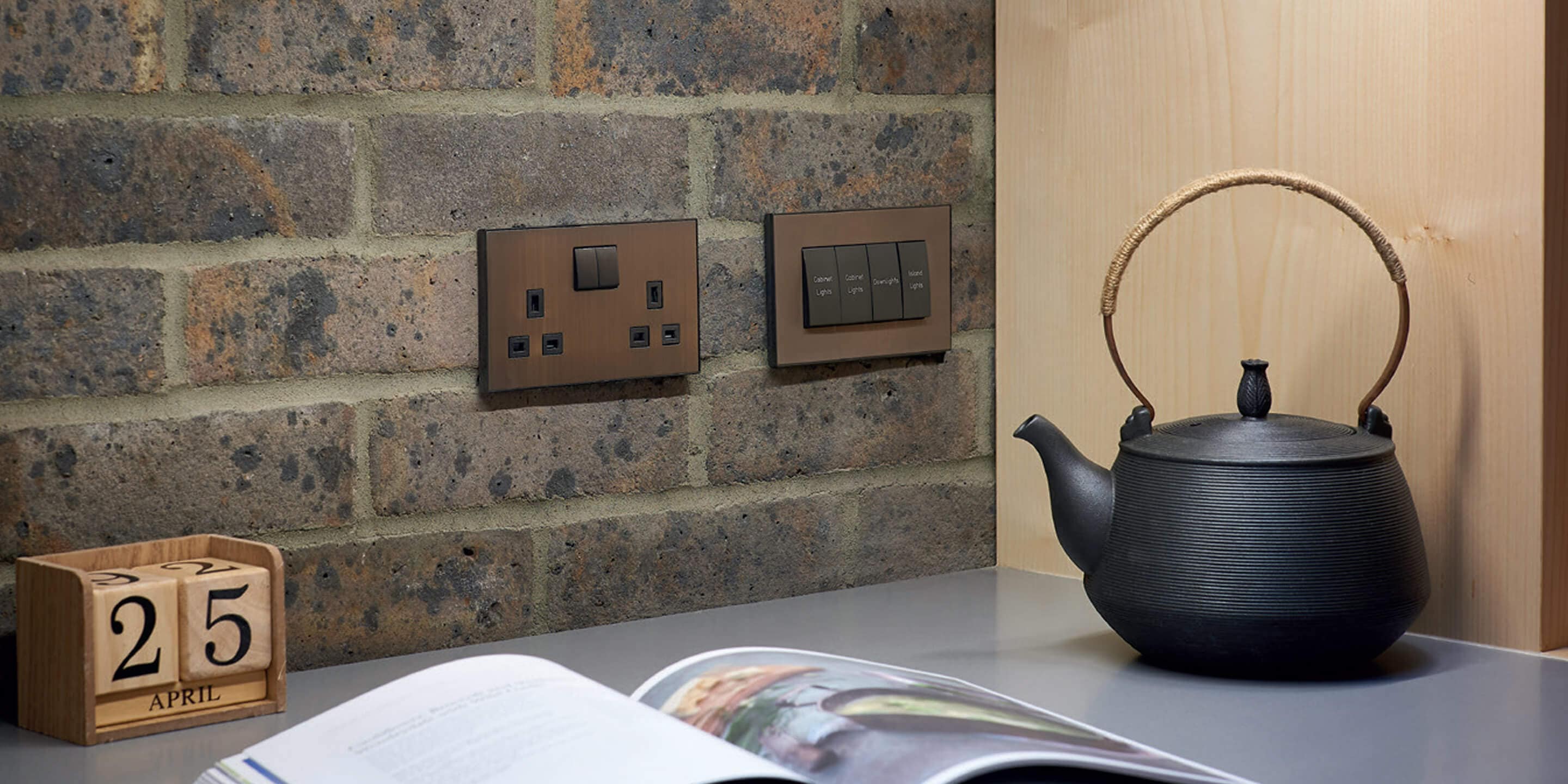 Brushed elements product on brick wall