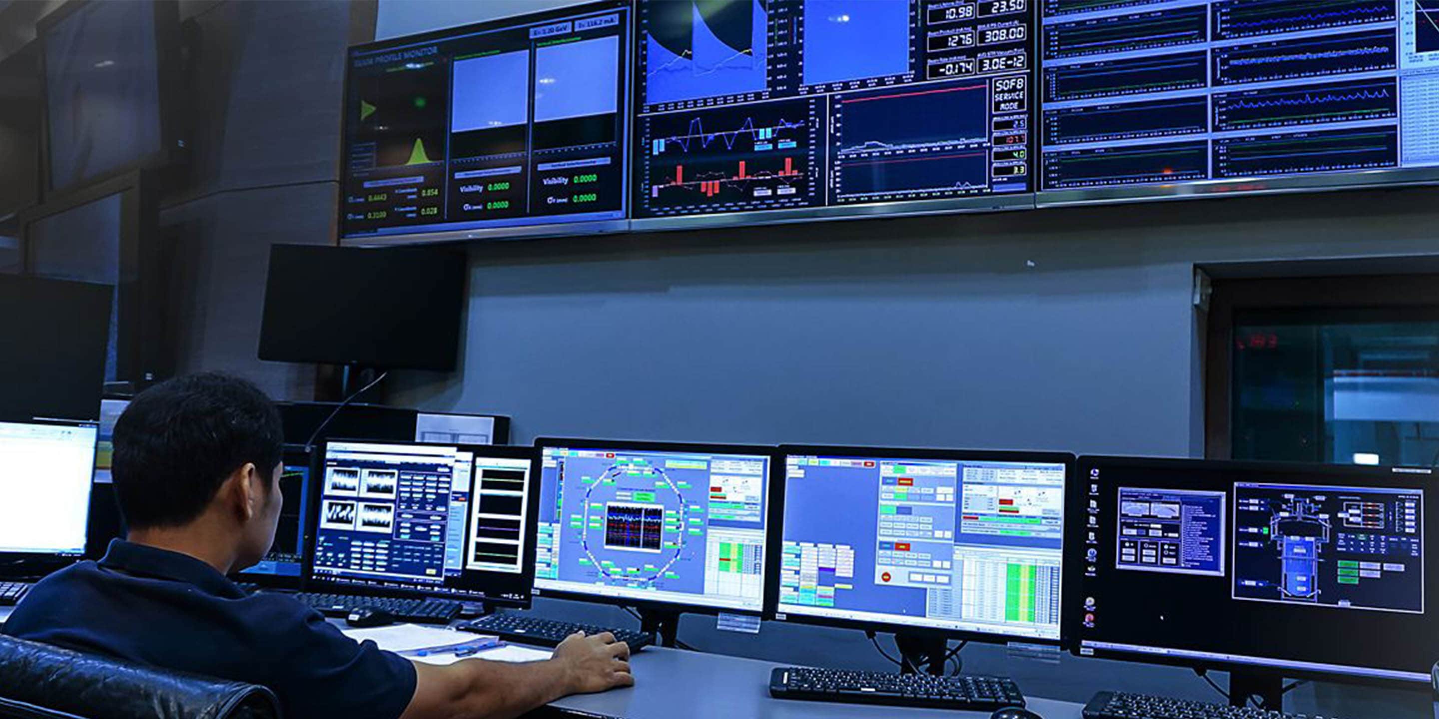 Person monitoring information on multiple screens