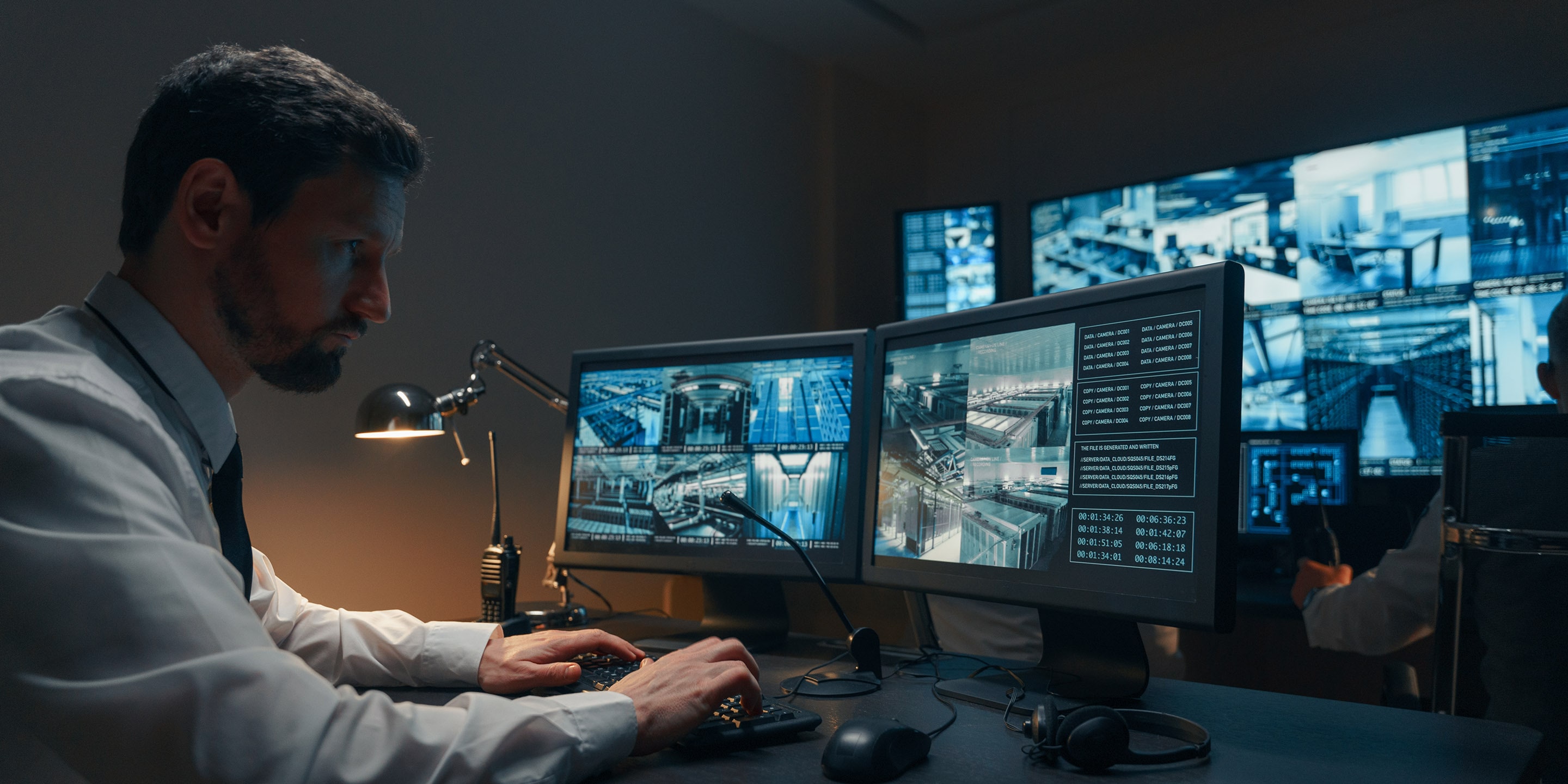 Security person monitoring security footage