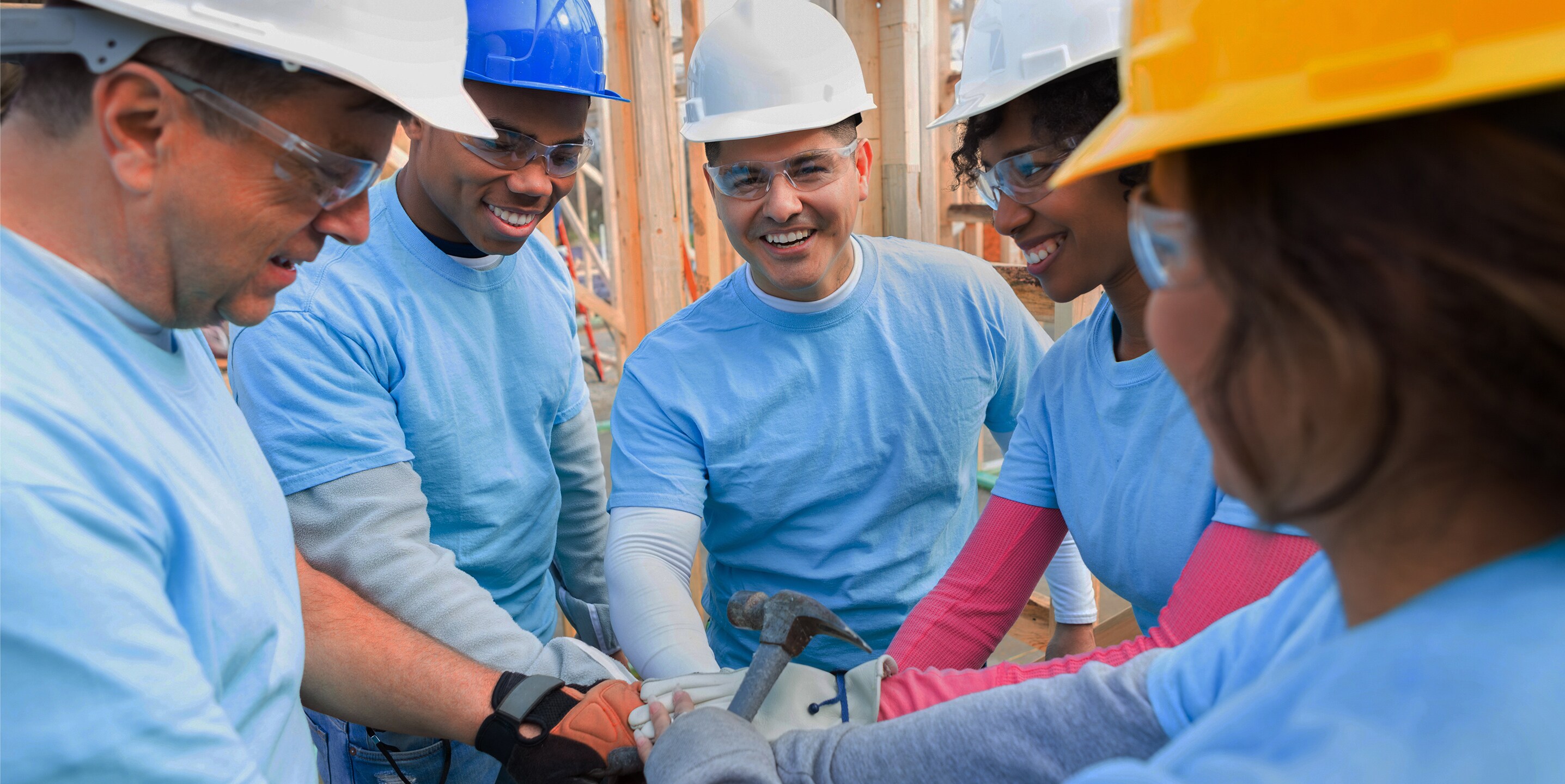 Happy construction workers before project