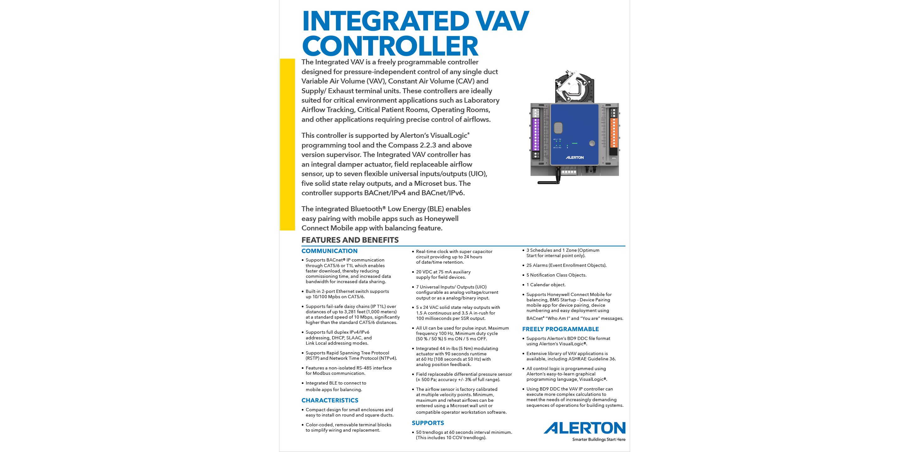 Alerton Integrated VAV Controller - Product Datasheet Image
