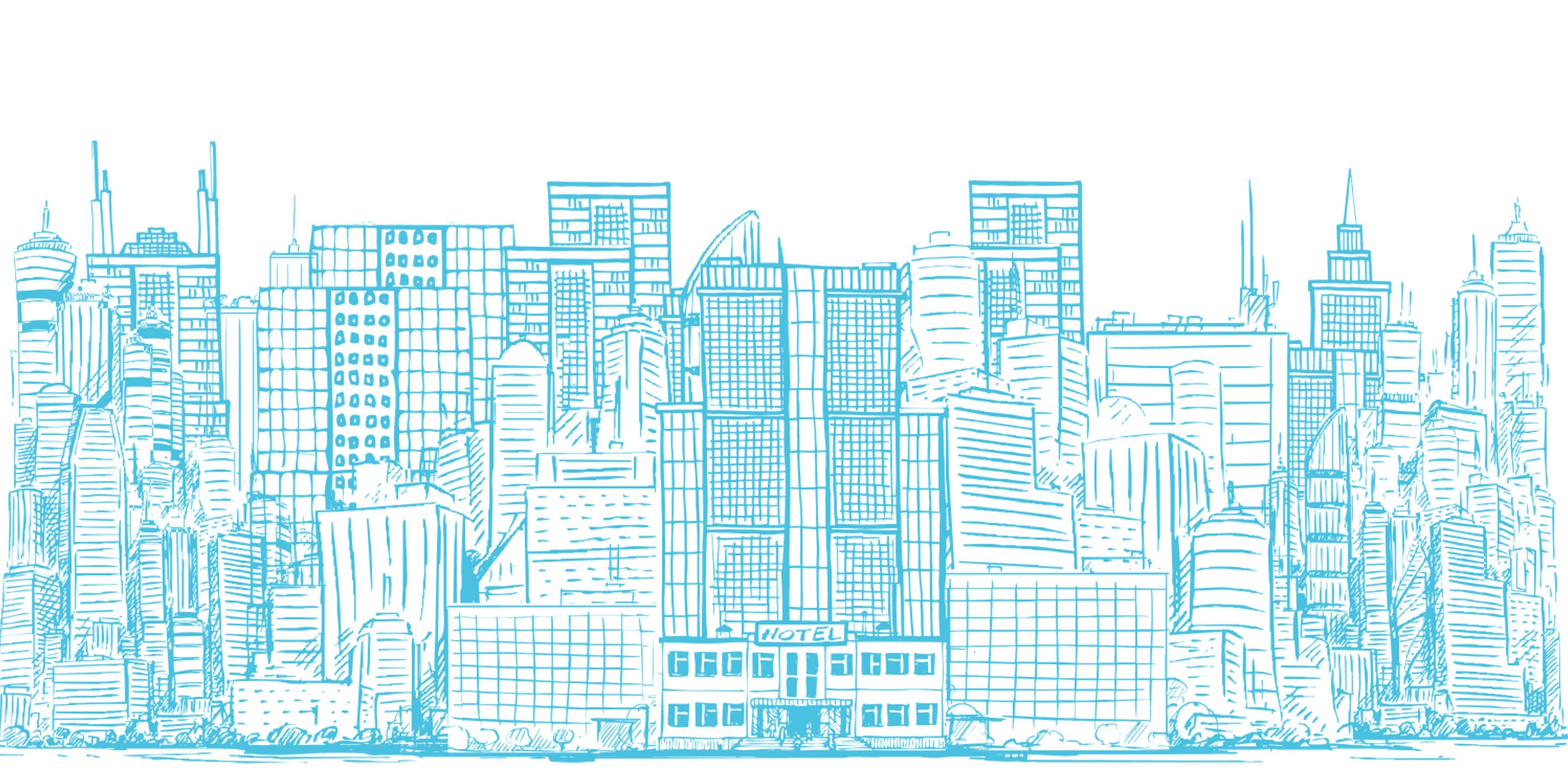 Sketch of city skyline full length