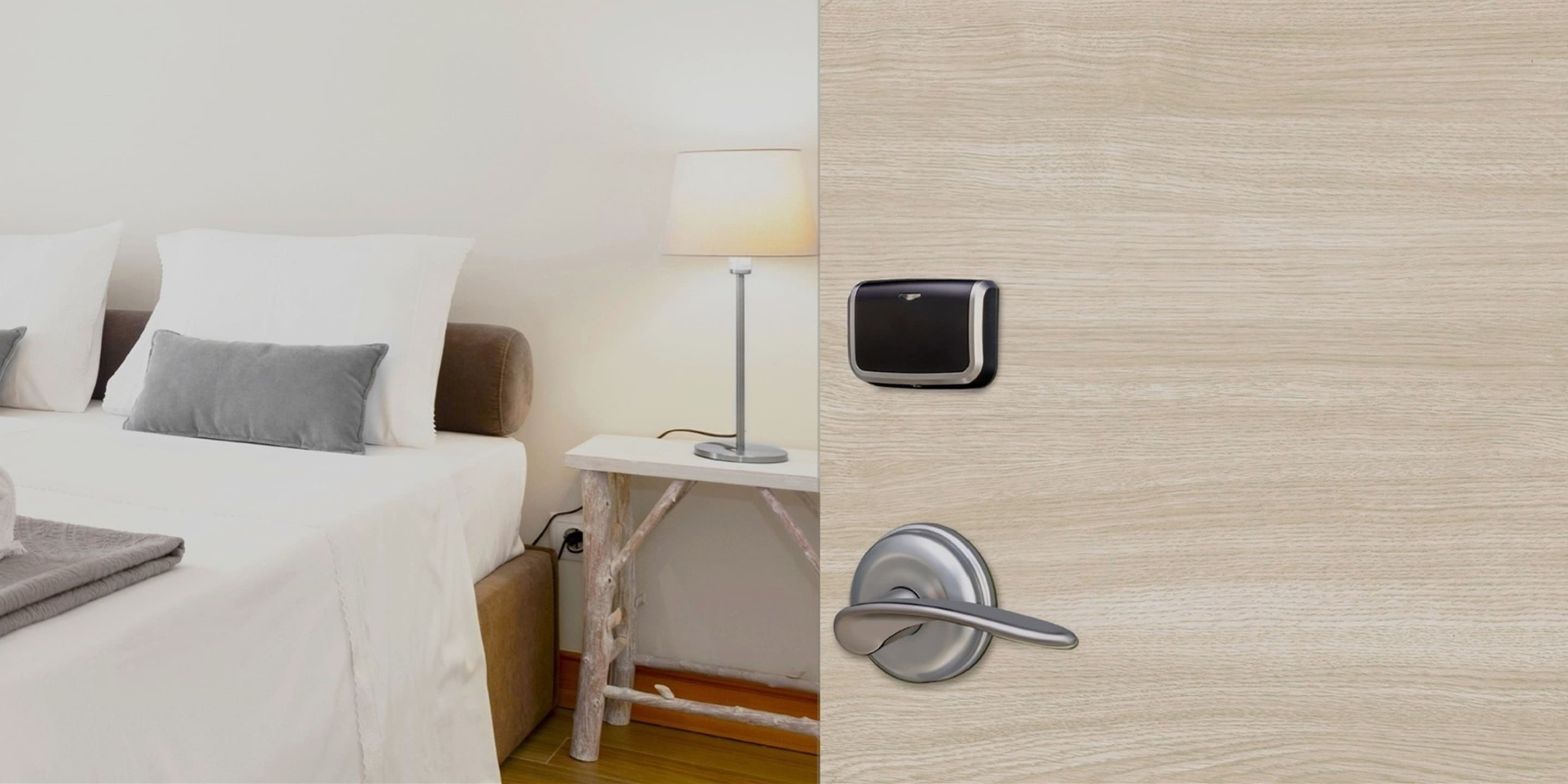 Hotel room with door handle
