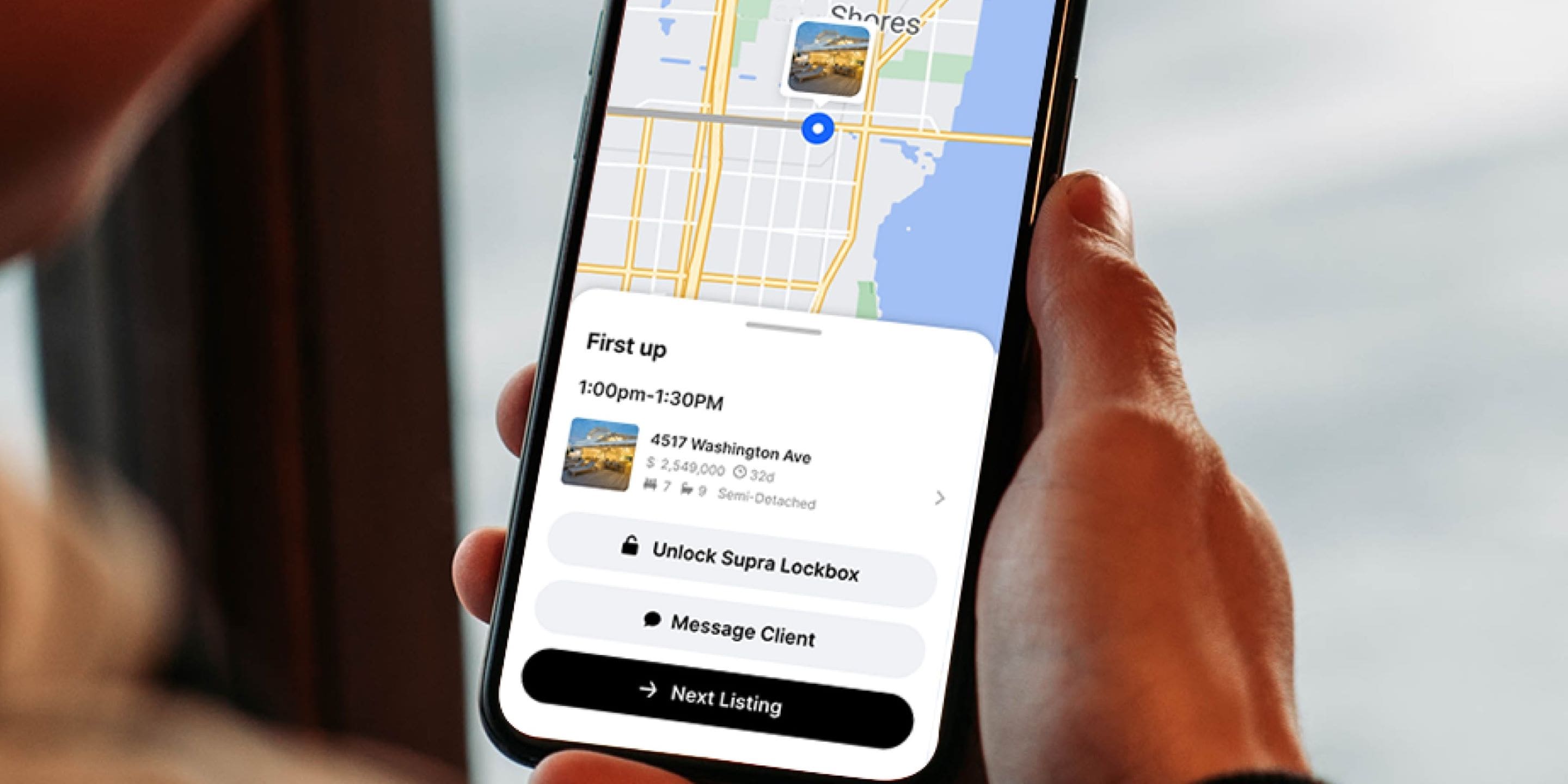 BrokerBay app next showing scheduled and navigation route