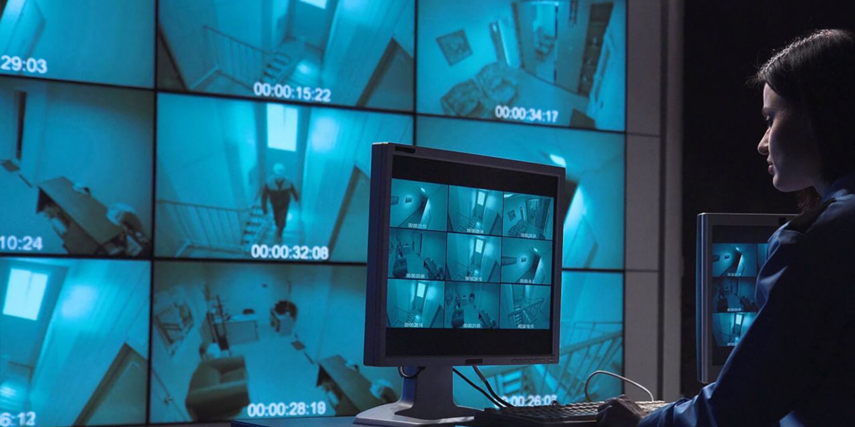 Security person monitoring security footage