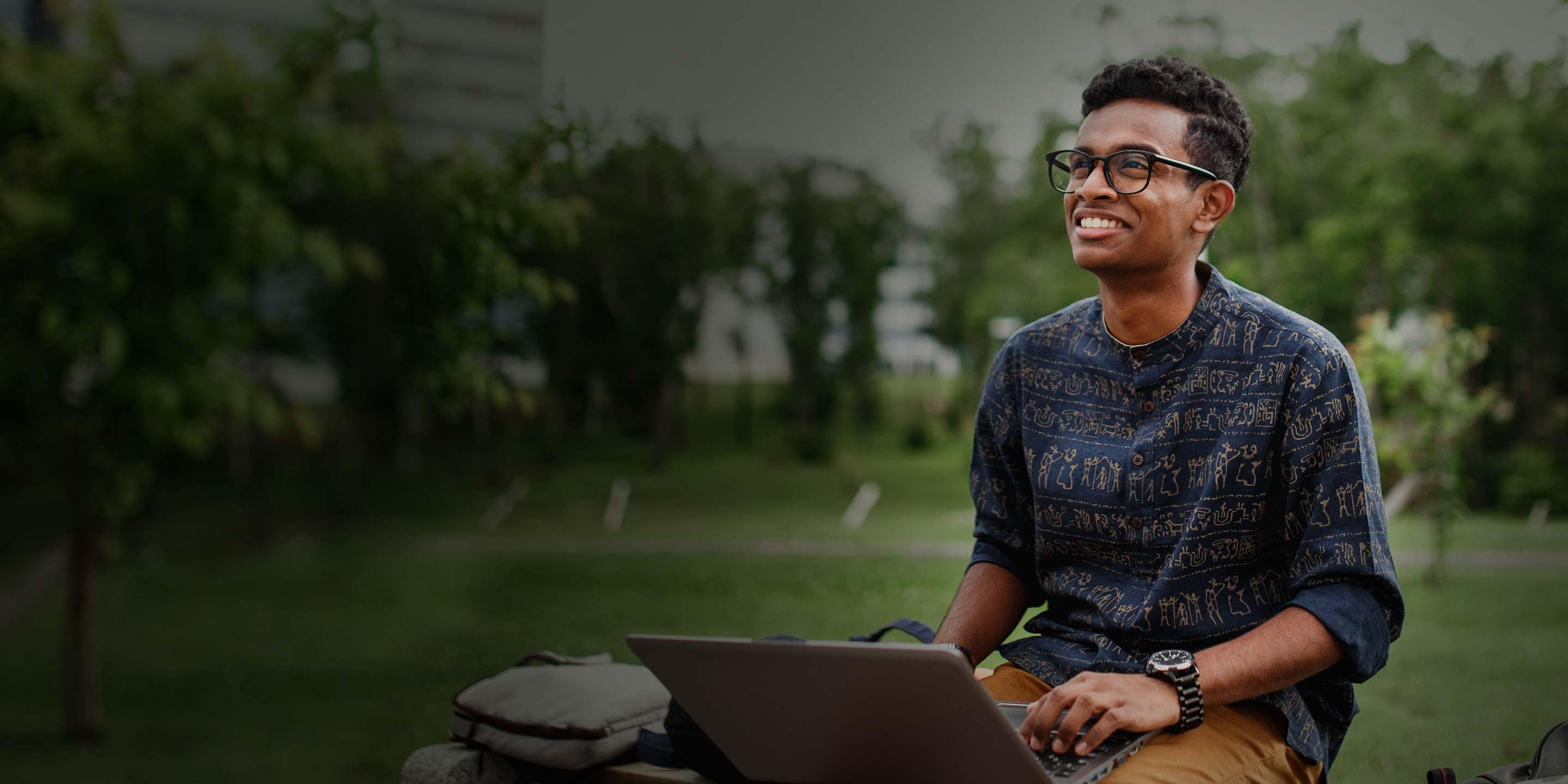 Image of student in courtyard