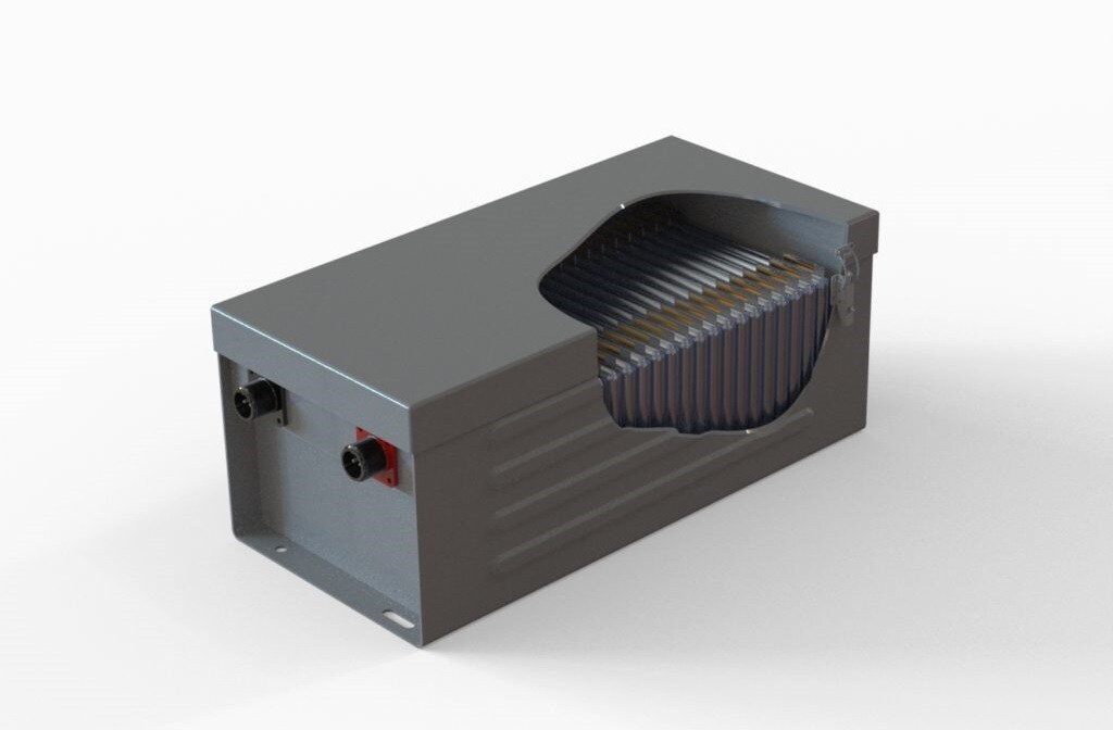 Discover our high-performance industrial battery pack, designed for durability and efficiency. Featuring a robust metal casing with visible internal cells, this battery pack ensures reliable power for your industrial applications.