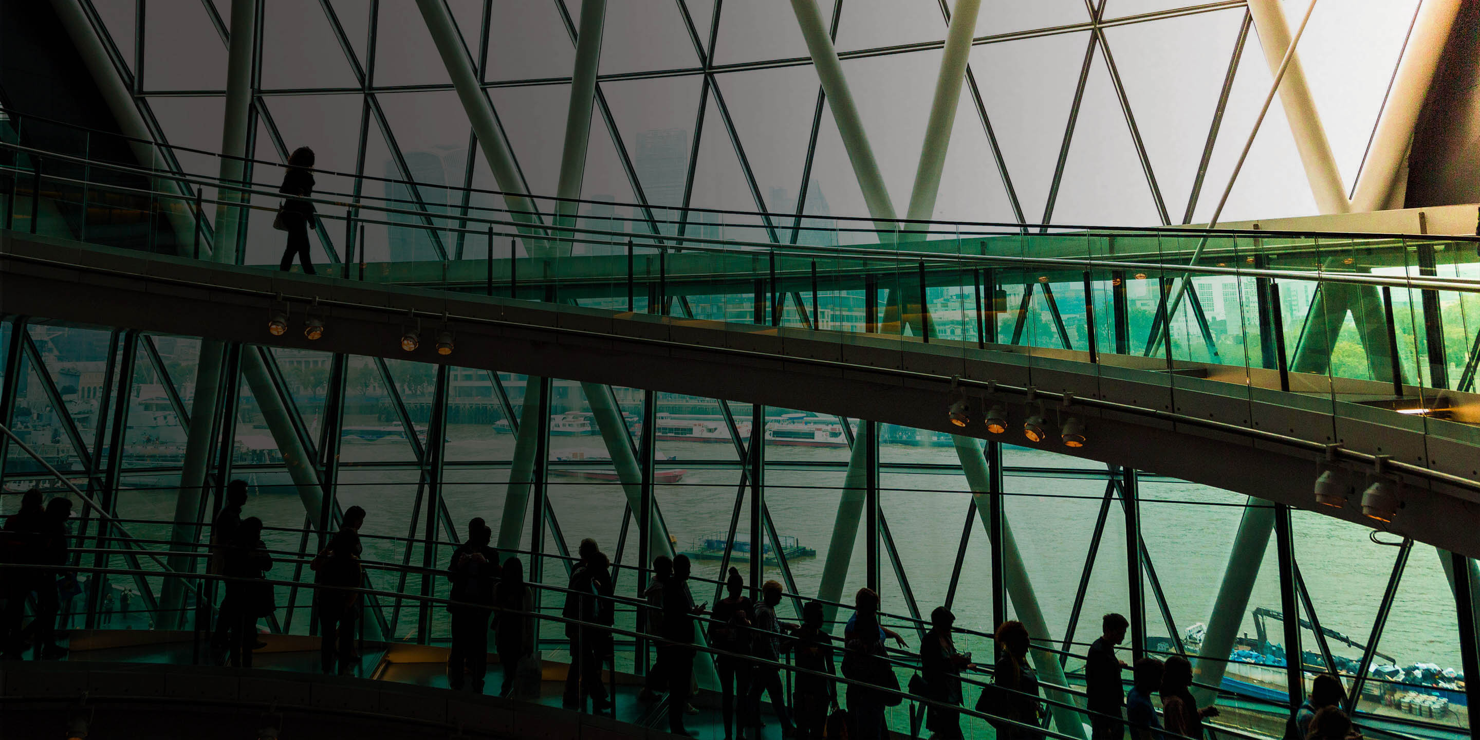People in a large building
